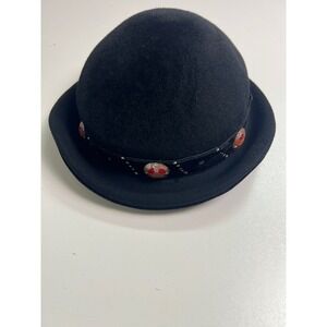 Vintage Merrimac Black Felt Bowler Hat Womens Small Embellished Band